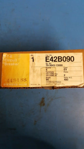 E42B090 - Siemens 90A Amp 2P Pole 10kA@480V Bolt On Circuit Breaker