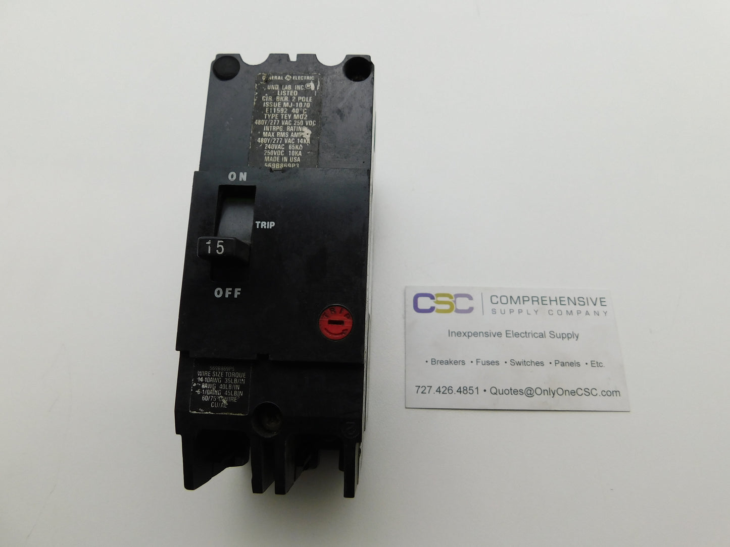 TEY215 - GE 15A Amp 2P Pole 14kA@480/277V Bolt On Circuit Breaker - Older Series