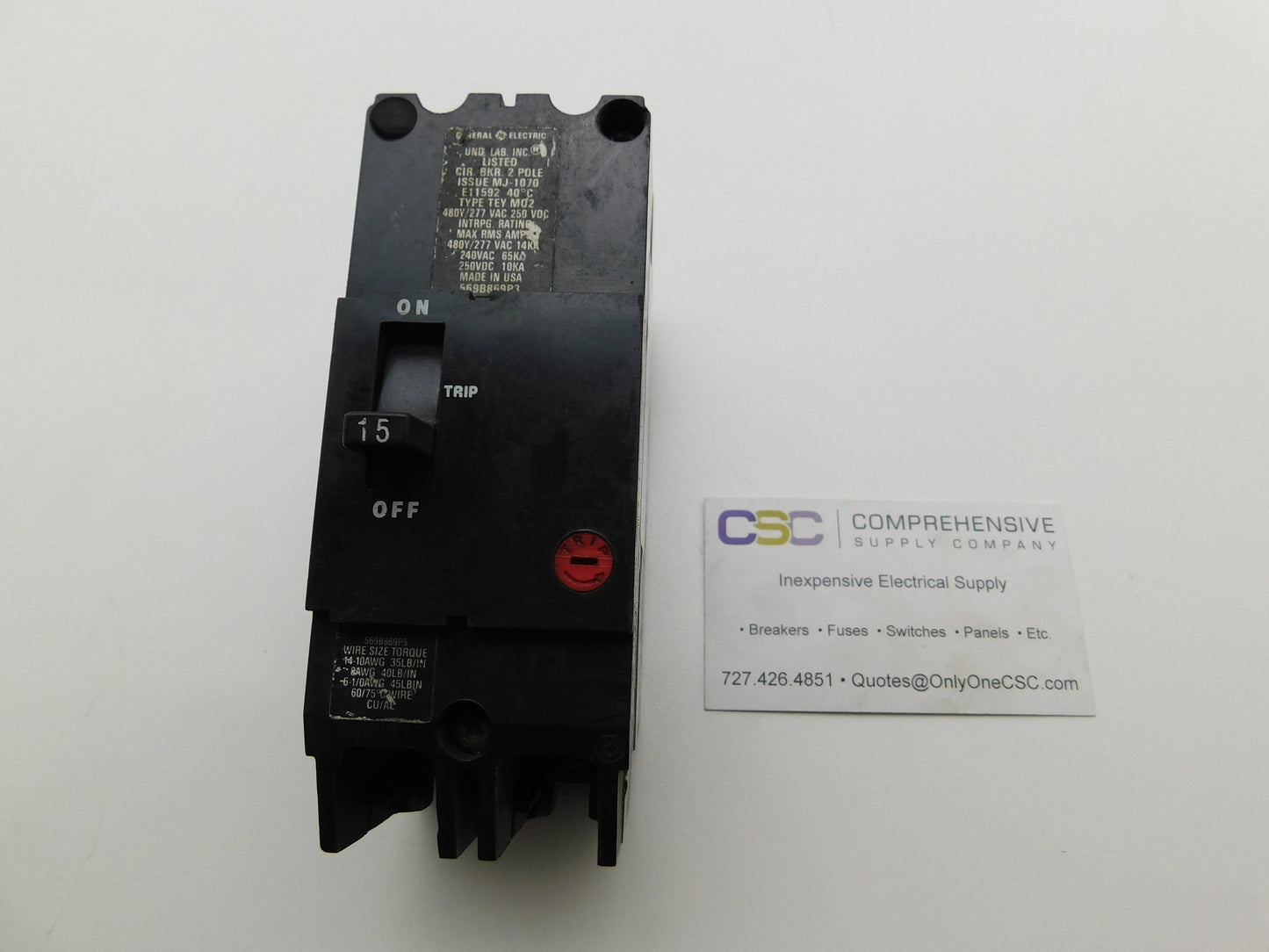 TEY215 - GE 15A Amp 2P Pole 14kA@480/277V Bolt On Circuit Breaker - Older Series