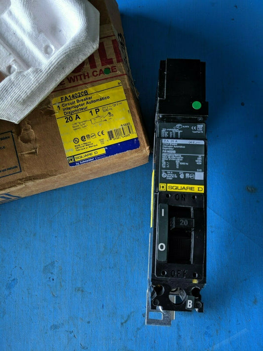 FA14020B - Square D 20A Amp 1P Pole 18kA@277V I-Line Plug On Circuit Breaker W/Green Label