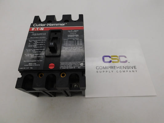 FS360030A - Eaton 30A Amp 3P Pole 600V 14kA@480V Feed Through Circuit Breaker