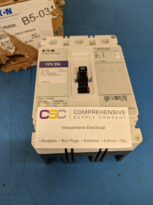 FPS3035L - Eaton 35A Amp 3P Pole 600V 35kA@480V Bolt On Circuit Breaker