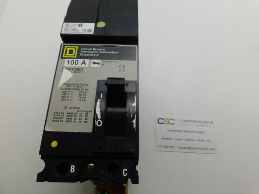 FA26100BC - Square D 100A Amp 2P Pole 600V 18kA@480V I-Line Plug On Circuit Breaker W/Gray Label
