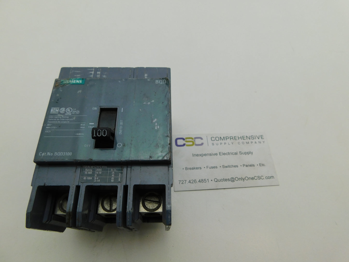 BQD3100 - Siemens 100A Amp 3P Pole 14kA@480Y/277V Bolt On Circuit Breaker W/Gray Label