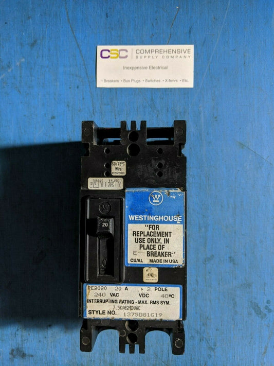 RE2020 - Westinghouse 20A Amp 2P Pole 7.5kA@240V Bolt On Circuit Breaker