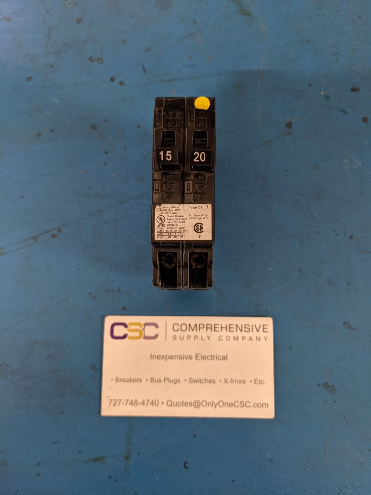 Q1520NC - Siemens 15A/20A Amp 2X1P Pole 10kA@120/240V Plug On Duplex Circuit Breaker W/Non-Ctl