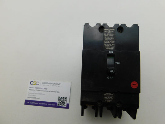 TEY340 - GE 40A Amp 3P Pole 14kA@480/277V Bolt On Circuit Breaker - Older Series