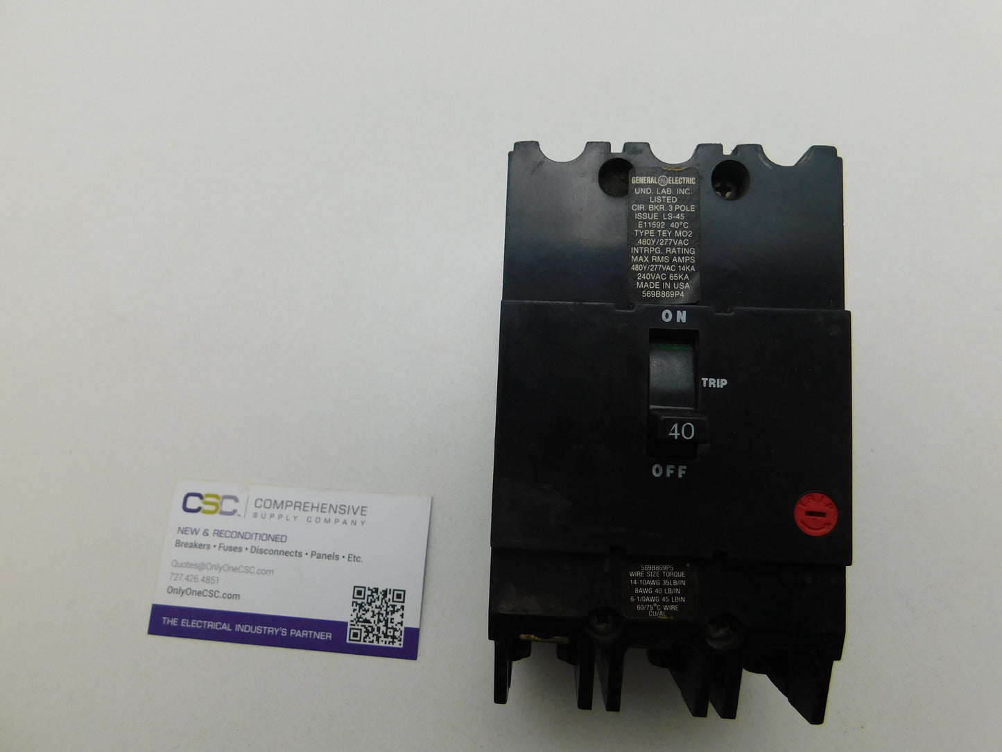 TEY340 - GE 40A Amp 3P Pole 14kA@480/277V Bolt On Circuit Breaker - Older Series
