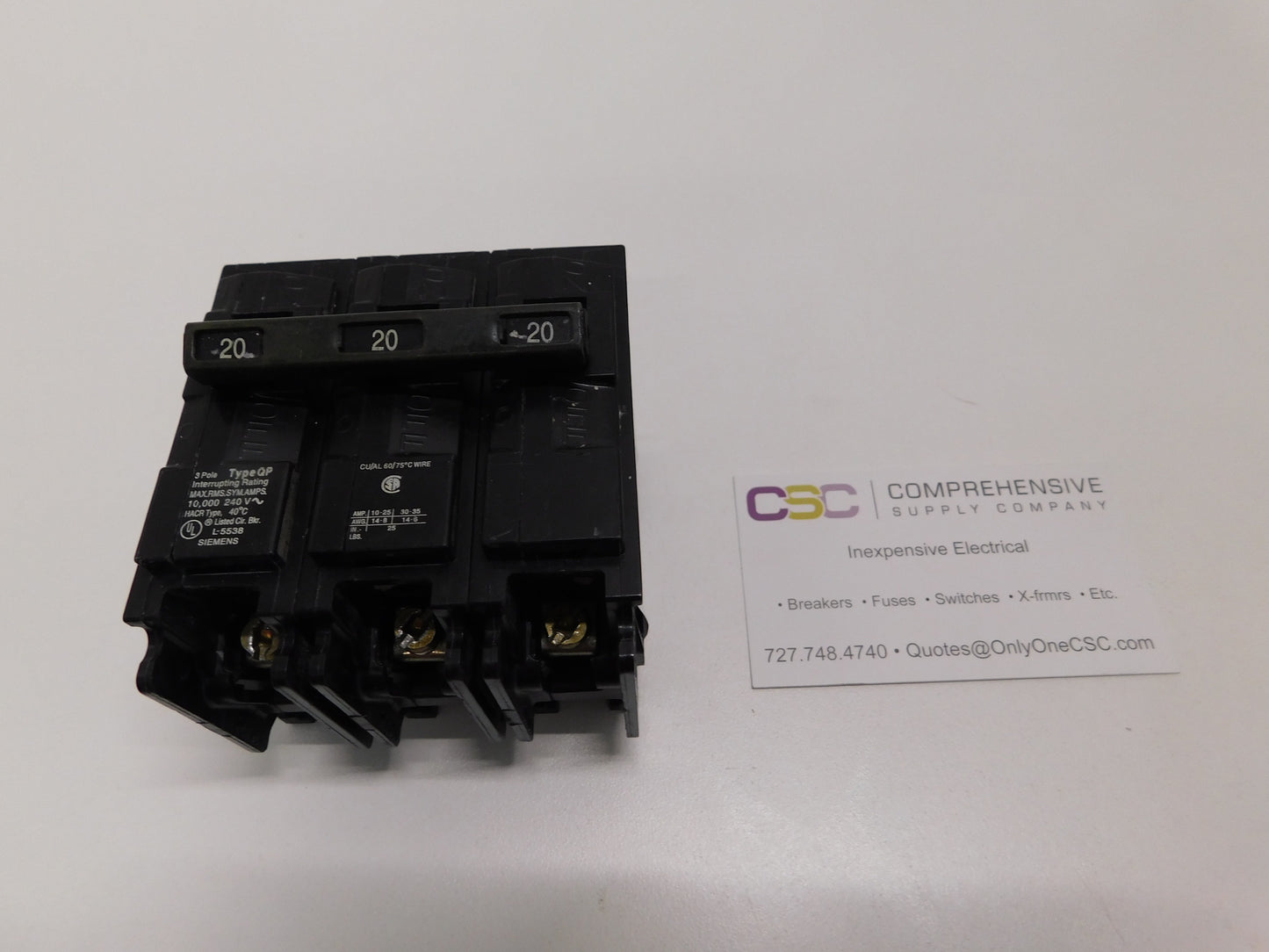 Q320 - Siemens 20A Amp 3P Pole 10kA@240V Plug On Circuit Breaker