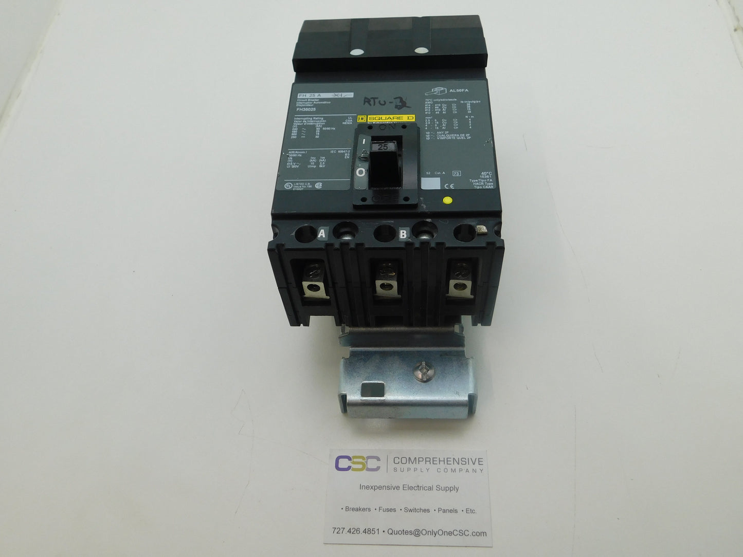 FH36025 - Square D 25A Amp 3P Pole 600V 25kA@480V I-Line Plug On Circuit Breaker W/Green Label