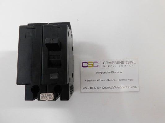EH24020 - Square D 20A Amp 2P Pole 14kA@480Y/277V Plug On Circuit Breaker