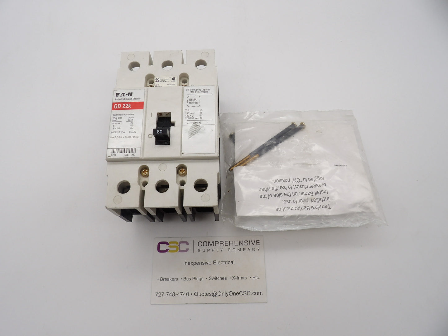 GD3080 - Eaton 80A Amp 3P Pole 22kA@480V Plug On Circuit Breaker