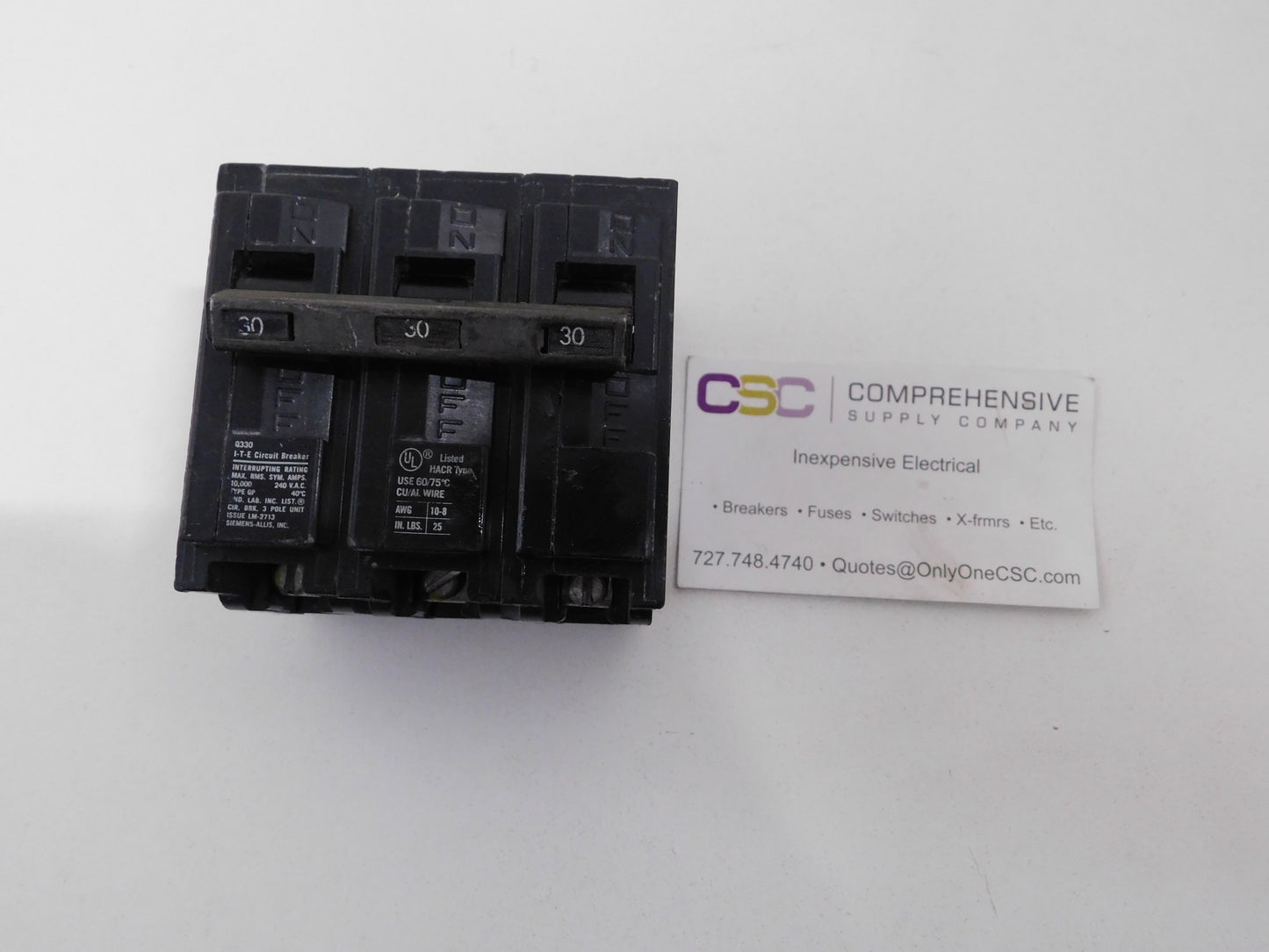 Q330 - Siemens 30A Amp 3P Pole 10kA@240V Plug On Circuit Breaker