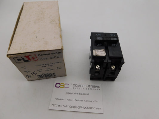 GD-15H - General Switch 15A Amp 2P Pole 10kA@120/240 Plug On Circuit Breaker