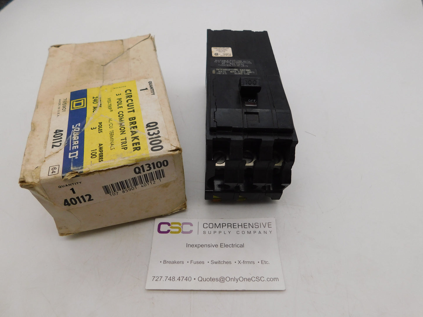 Q13100 - Square D 100A Amp 3P Pole 10kA@240V Plug On Circuit Breaker