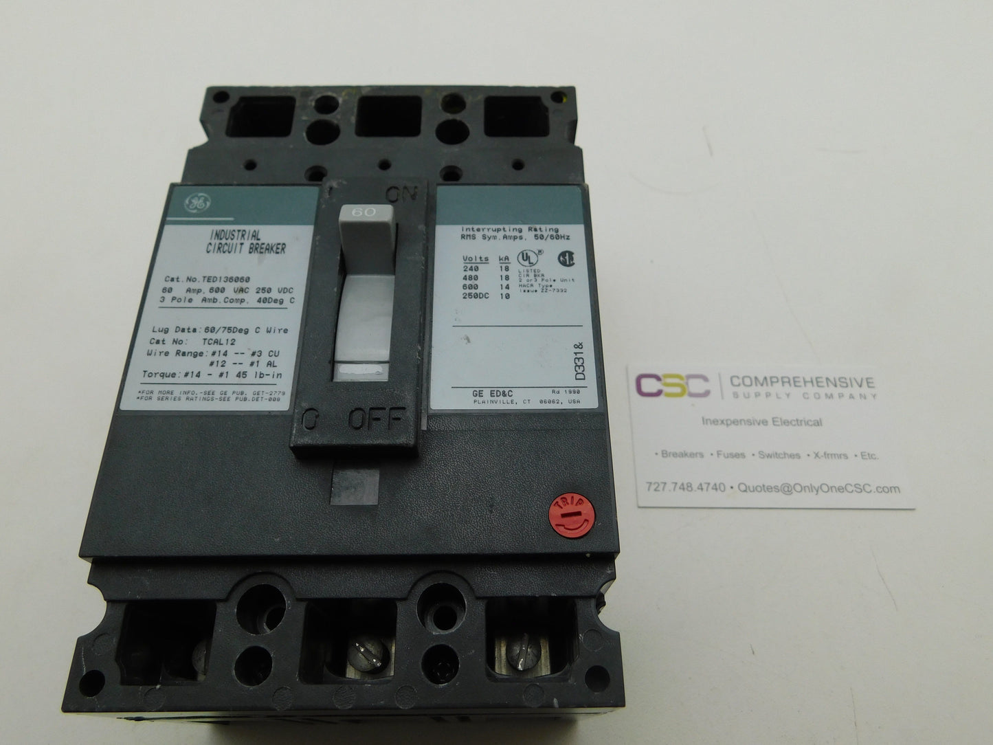 TED136060 - GE 60A Amp 3P Pole 600V 18kA@480V Bolt On Circuit Breaker