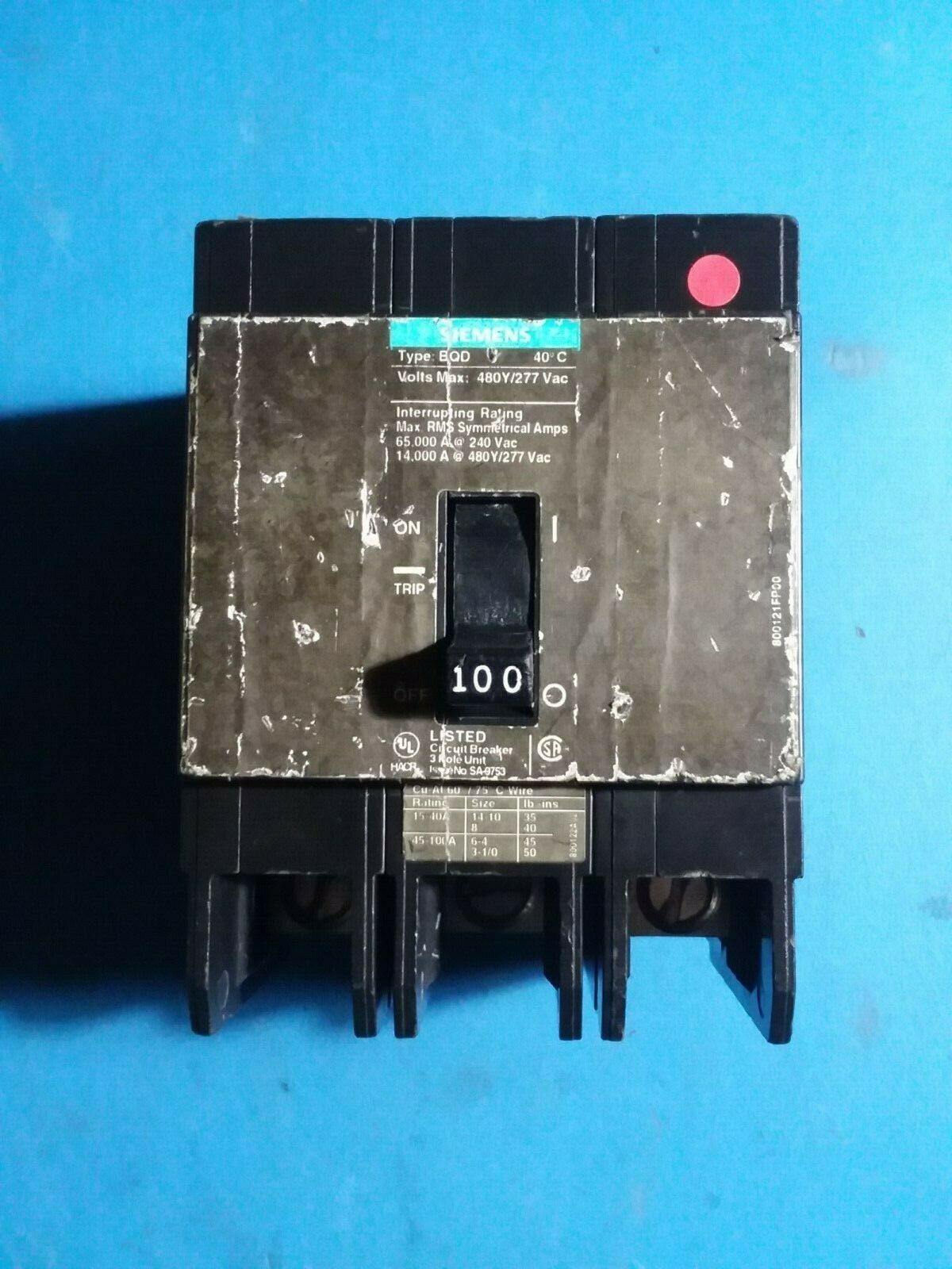BQD3100 - Siemens 100A Amp 3P Pole 14kA@480Y/277V Bolt On Black Circuit Breaker