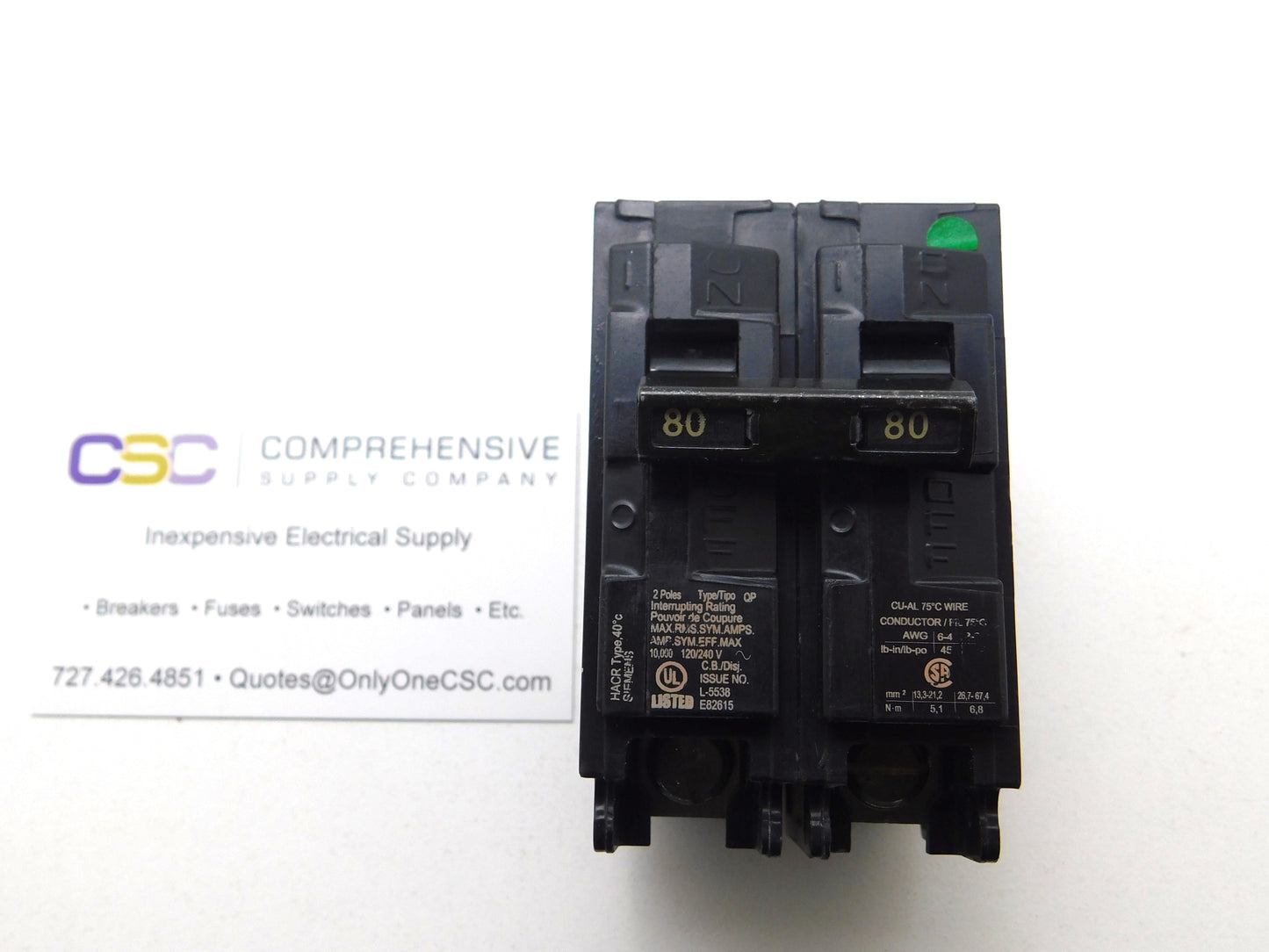 Q280 - Siemens 80A Amp 2P Pole 10kA@120/240V Plug On Circuit Breaker