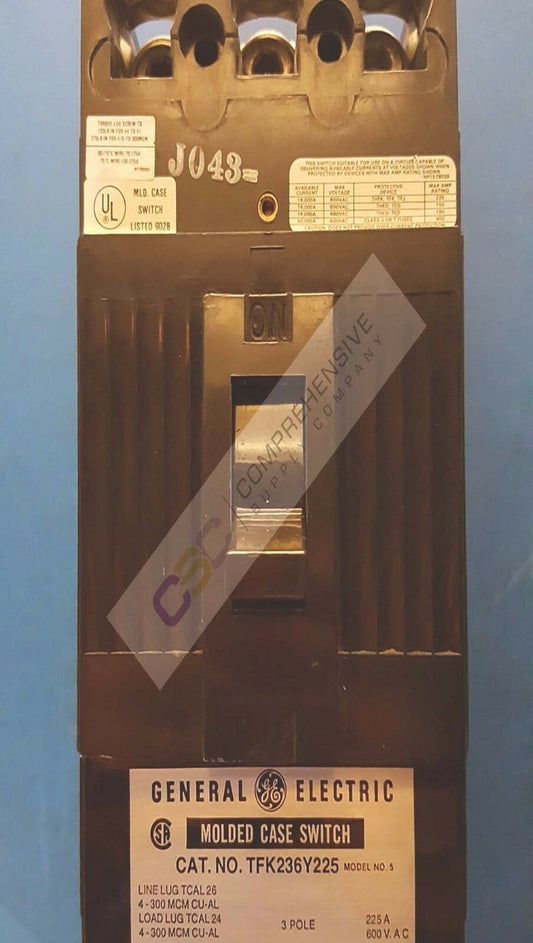 TFK236Y225 - GE 225A Amp 3P Pole 600V 22kA@480V Bolt On Circuit Breaker