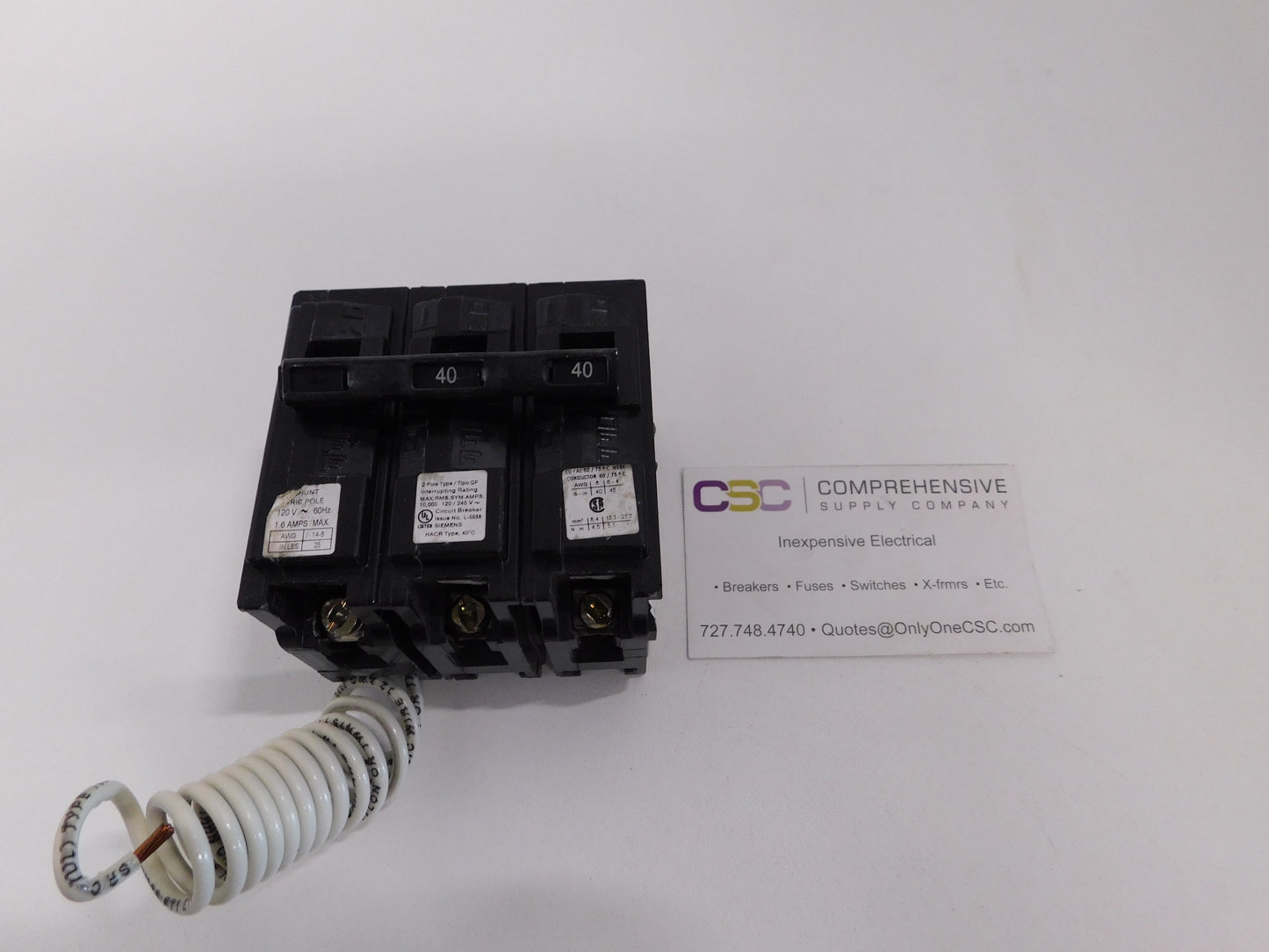 Q24000S01 - Siemens 40A Amp 2P Pole 10kA@120/240V Plug On Circuit Breaker W/120V Shunt Trip
