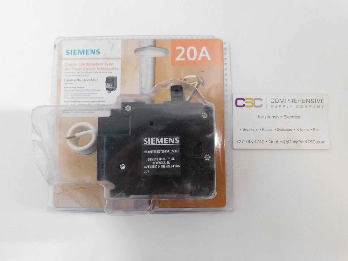 Q220AFC - Siemens 20A Amp 2P Pole 10kA@120/240V Plug On Combo Arc Fault AFCI Circuit Breaker