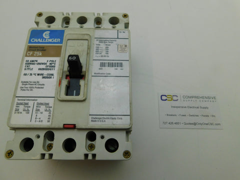CF3060 - Challenger 60A Amp 3P Pole 600V 25kA@480V Bolt On Circuit Breaker