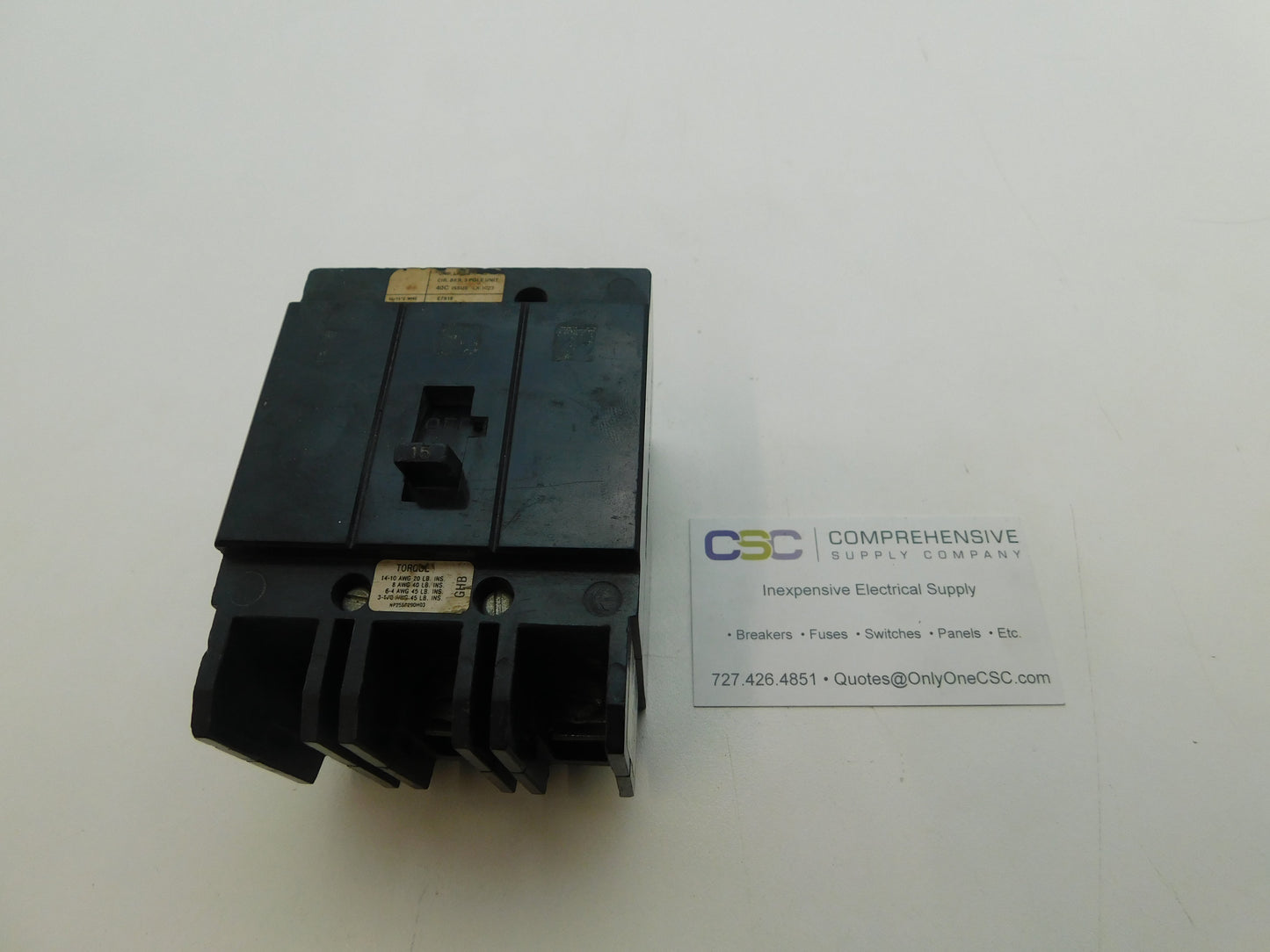 GHB3015 - Westinghouse 15A Amp 3P Pole 14kA@480Y/277V Bolt On Circuit Breaker