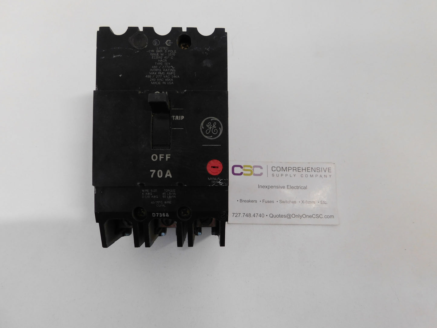 TEY370 - GE 70A Amp 3P Pole 14kA@480/277V Bolt On Circuit Breaker