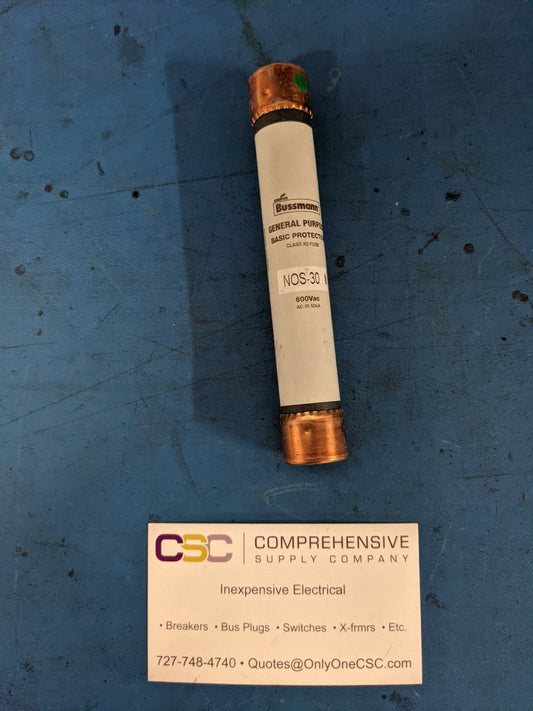 NOS-30 - Bussmann 30A Amp 600V Class K5 One-Time Cartridge Fuse