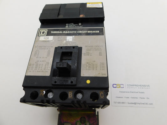 FA36040 - Square D 40A Amp 3P Pole 600V 18kA@480V I-Line Plug On Circuit Breaker W/Gray Label