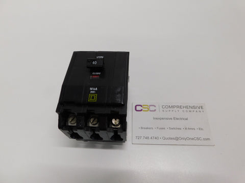 QO340 - Square D 40A Amp 3P Pole 10kA@240V Plug On Circuit Breaker