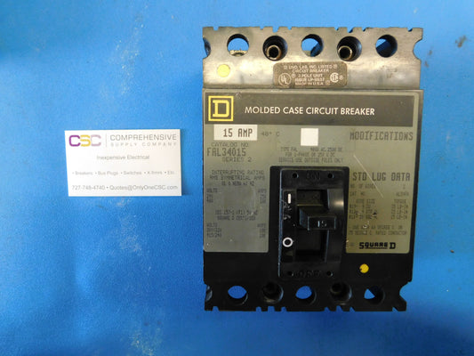 FAL34015 - Square D 15A Amp 3P Pole 18kA@480V Bolt On Circuit Breaker W/Gray Label