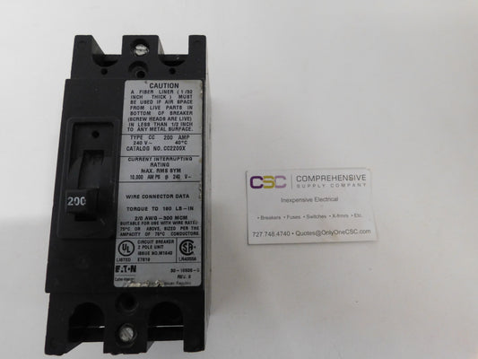 CC2200X - Eaton 200A Amp 2P Pole 10kA@240V Bolt On Circuit Breaker W/Gray Label