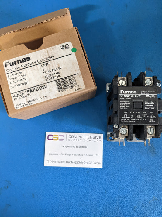 42CF15AFBBW - Furnas 40A Amp 120V 1P Pole Open Contactor