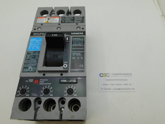 FXD63B110 - Siemens 110A Amp 3P Pole 600V 35kA@480V Bolt On Sentron Circuit Breaker W/Black Label & 110A Trip