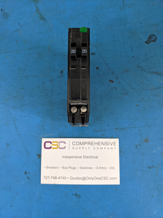 QO2020 - Square D 20/20A Amp 2X1P Pole 10kA@120/240V Twin/Tandem/Duplex Plug On Qo Circuit Breaker