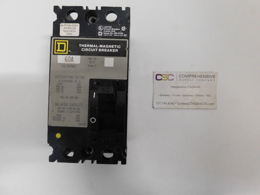 FAL24060 - Square D 60A Amp 2P Pole 18kA@480V Bolt On Circuit Breaker W/Gray Label
