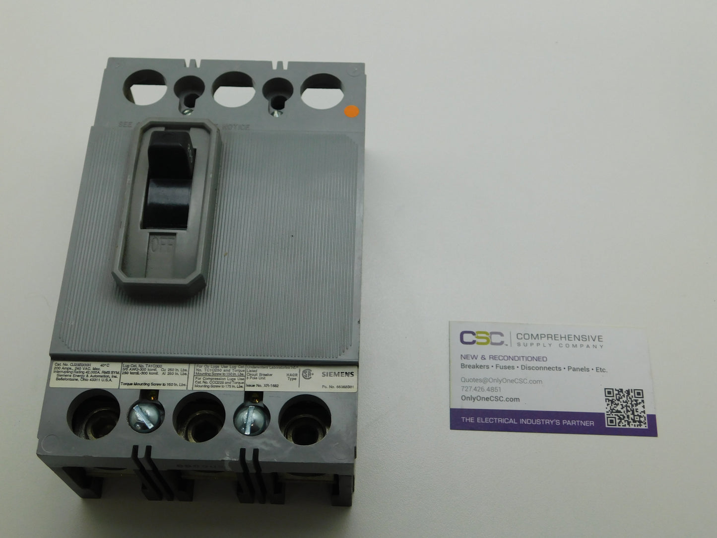 QJ23B200H - Siemens 200A Amp 3P Pole 42kA@240V Bolt On Circuit Breaker