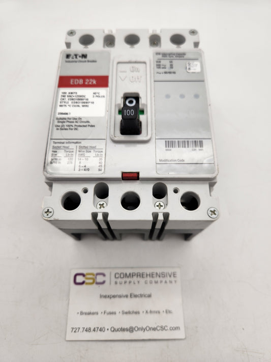 EDB3100 - Eaton 100A Amp 3P Pole 22kA@240V Bolt On Circuit Breaker