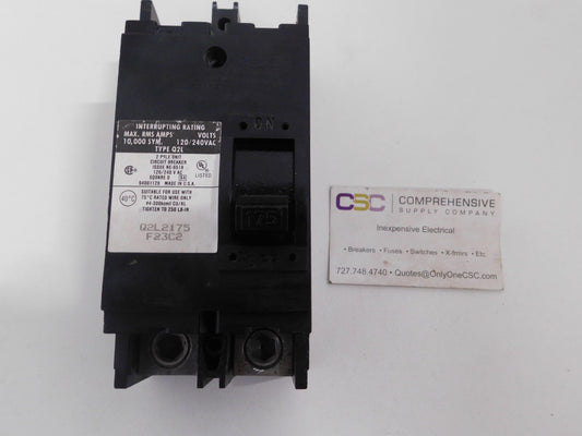 Q2L2175 - Square D 175A Amp 2P Pole 10kA@120/240V Feed Through Circuit Breaker