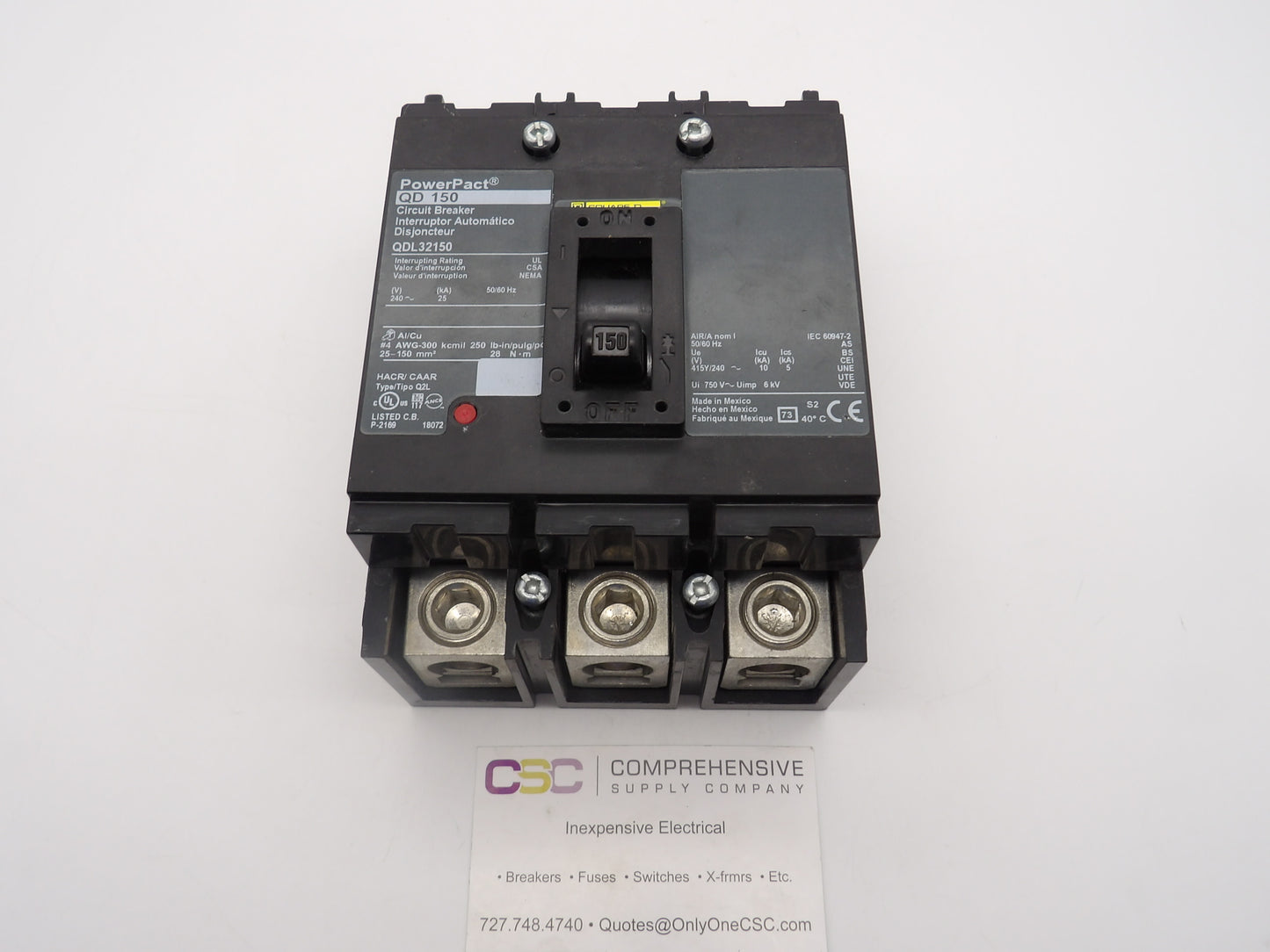 QDL32150 - Square D 150A Amp 3P Pole 25kA@240V Feed Through Powerpact Circuit Breaker