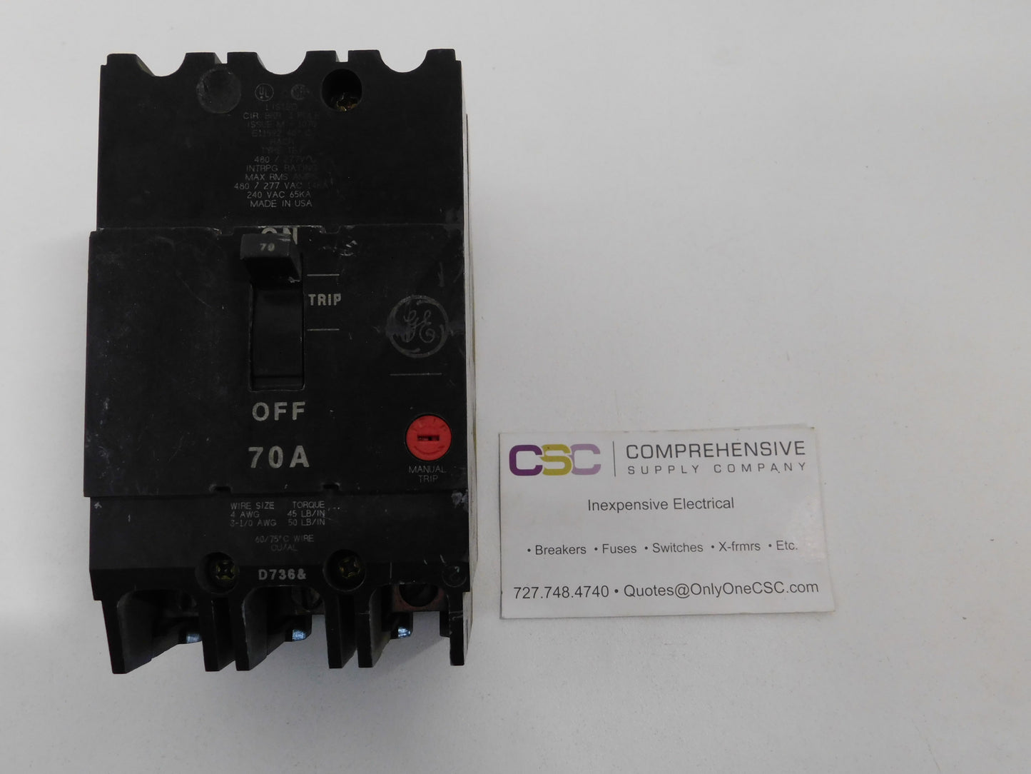 TEY370 - GE 70A Amp 3P Pole 14kA@480/277V Bolt On Circuit Breaker