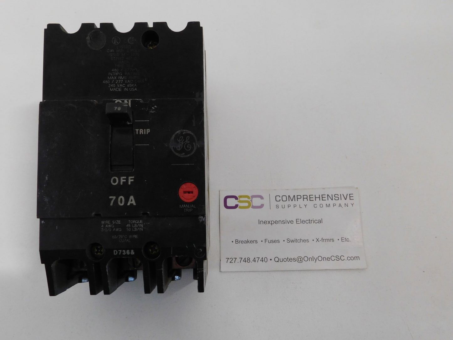 TEY370 - GE 70A Amp 3P Pole 14kA@480/277V Bolt On Circuit Breaker