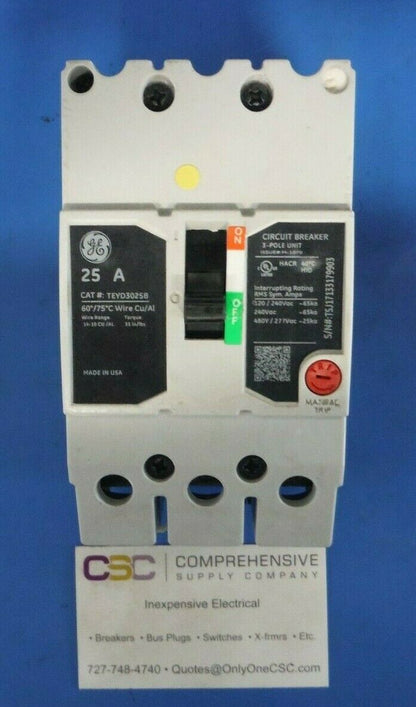 TEYD3025B - GE 25A Amp 3P Pole 25kA@480Y/277V Bolt On Circuit Breaker
