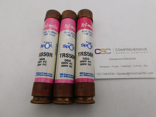TRS50R - Mersen 50A Amp 600V Class Rk5 Tri-Onic Smart Spot Time Delay Cartridge Fuse - 3 Pk