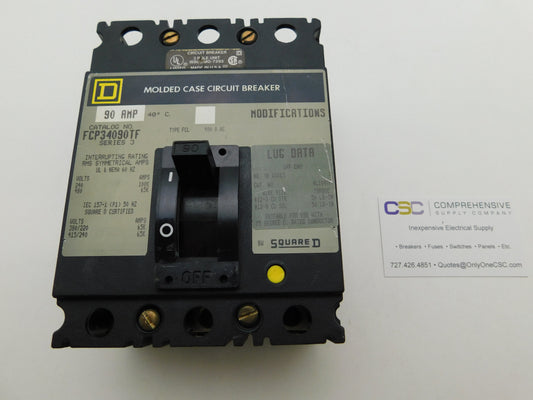 FCP34090TF - Square D 90A Amp 3P Pole 65kA@480V Feed Through Circuit Breaker W/Gray Label And Top Feed