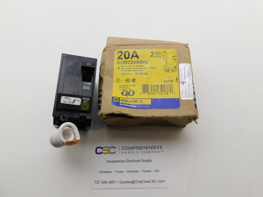 QOB220SWN - Square D 20A Amp 2P Pole 10kA@120V Bolt On Circuit Breaker W/ Switch Neutral