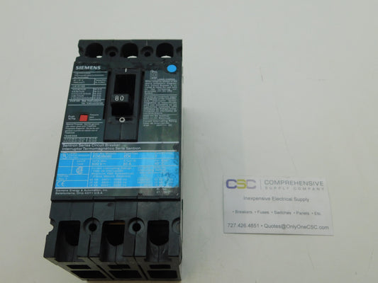 ED63B080 - Siemens 80A Amp 3P Pole 600V 25kA@480V Feed Through Circuit Breaker W/Black Label