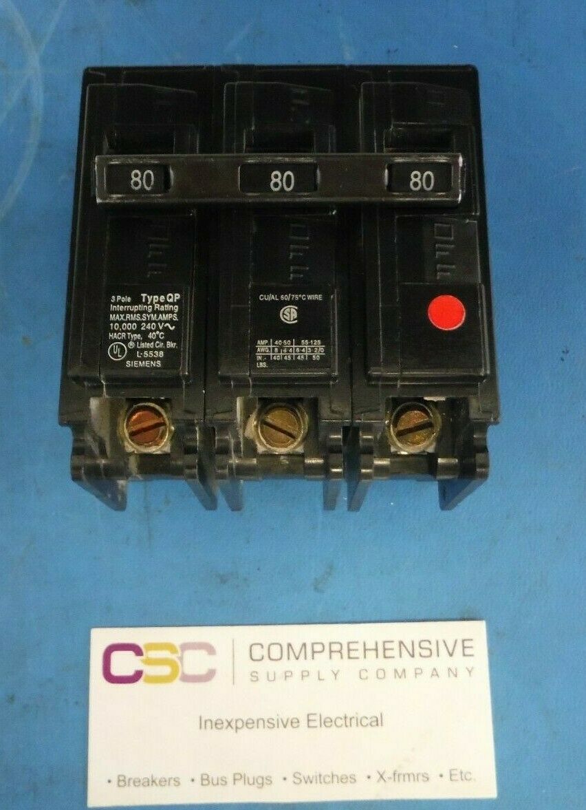 Q380 - Siemens 80A Amp 3P Pole 10kA@240V Plug On Circuit Breaker