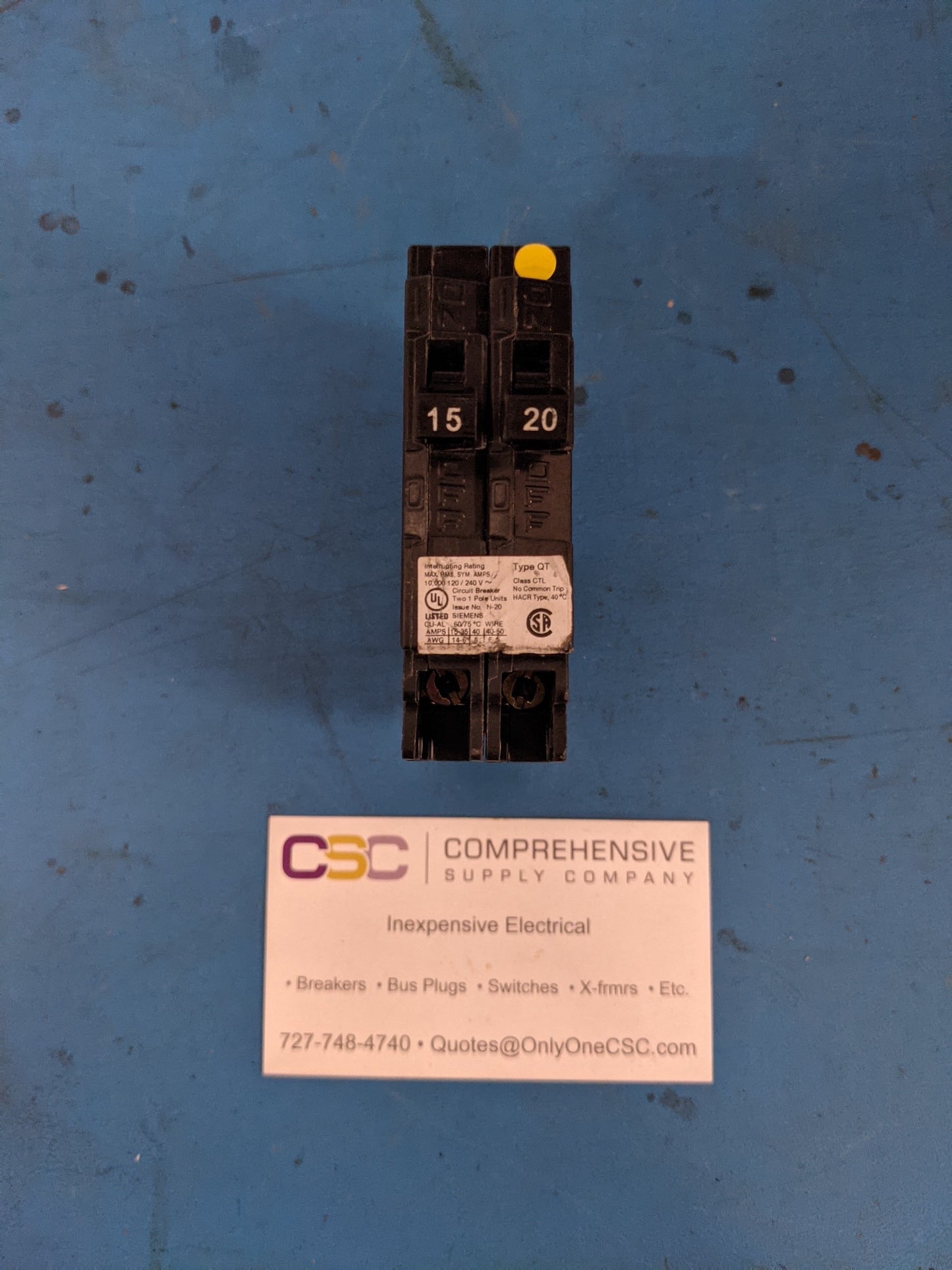 Q1520 - Siemens 15A/20A Amp 2X1P Pole 10kA@120/240V Plug On Duplex Circuit Breaker